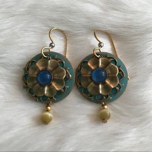 Blue and Gold Flower Earrings
